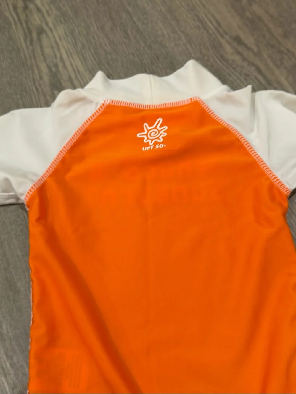 UV Skinz Rash Guard Shirt Unisex Size 12 - 24 Months Orange White Long Sleeve